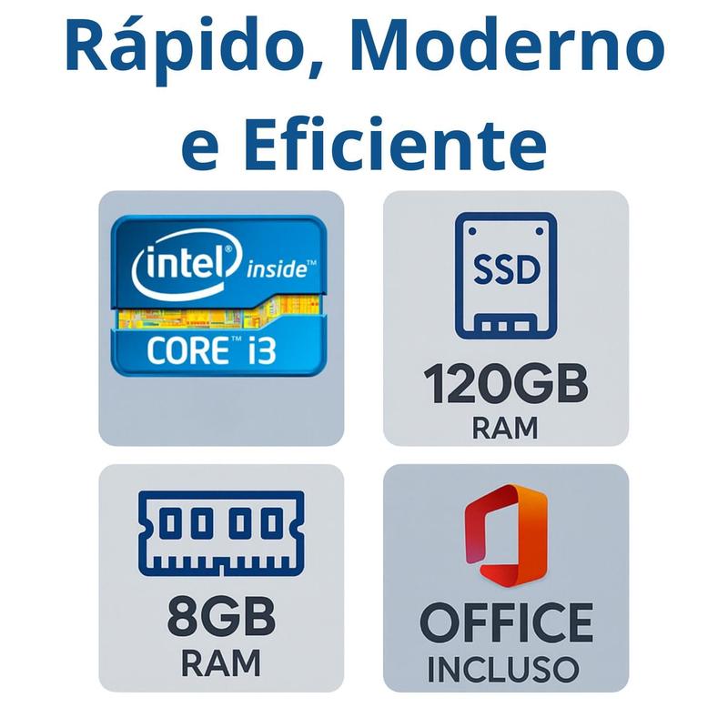 Computador Intel Core i3 8GB SSD 120GB Windows 11 PC para Trabalho